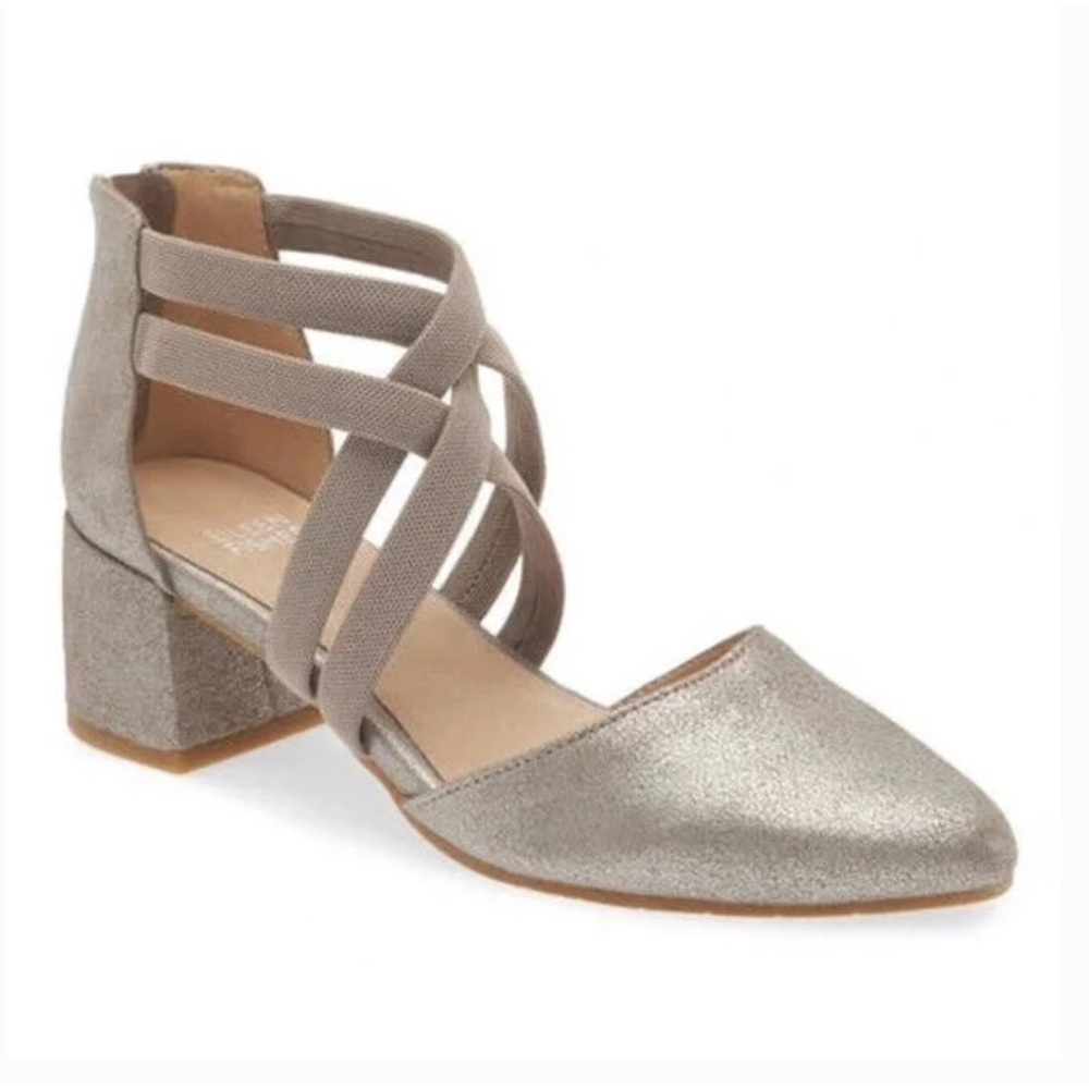 NEW Eileen Fisher Juko Silver Block Heel Pointy Toe Shoes w 10